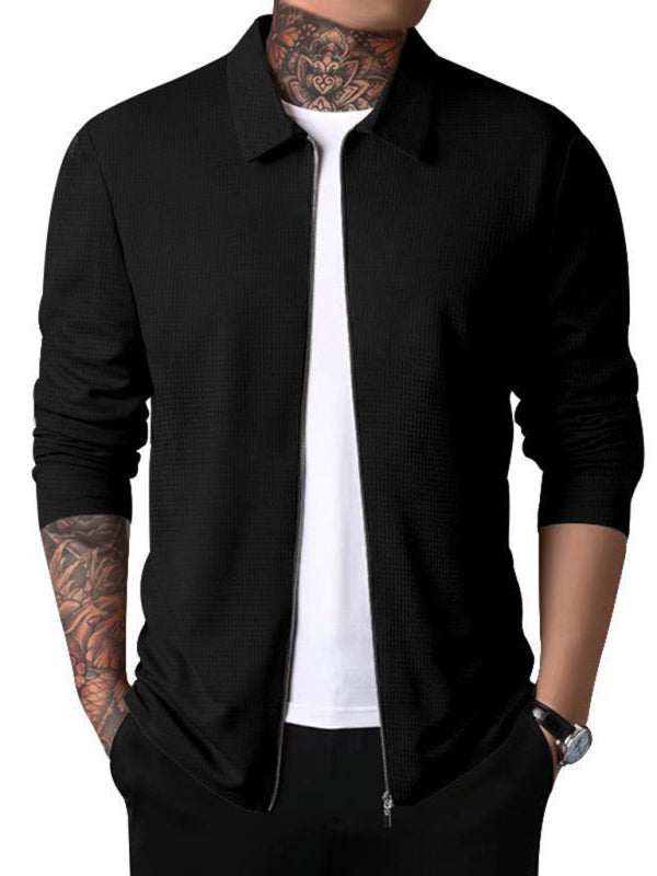 Stylish Men's Waffle Zip Lapel Jacket - Versatile Cardigan for All Seasons - MENLL