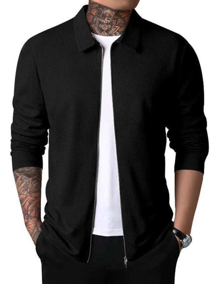 Stylish Men's Waffle Zip Lapel Jacket - Versatile Cardigan for All Seasons - MENLL
