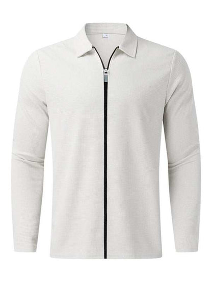Stylish Men's Waffle Zip Lapel Jacket - Versatile Cardigan for All Seasons - MENLL