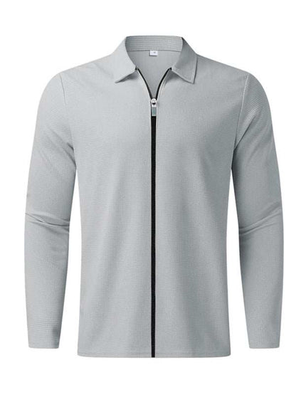 Stylish Men's Waffle Zip Lapel Jacket - Versatile Cardigan for All Seasons - MENLL