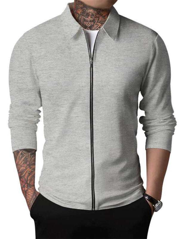 Stylish Men's Waffle Zip Lapel Jacket - Versatile Cardigan for All Seasons - MENLL