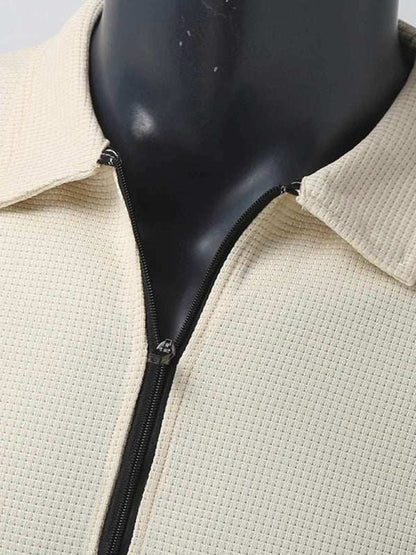 Stylish Men's Waffle Zip Lapel Jacket - Versatile Cardigan for All Seasons - MENLL