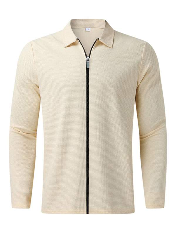 Stylish Men's Waffle Zip Lapel Jacket - Versatile Cardigan for All Seasons - MENLL