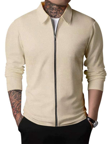Stylish Men's Waffle Zip Lapel Jacket - Versatile Cardigan for All Seasons - MENLL