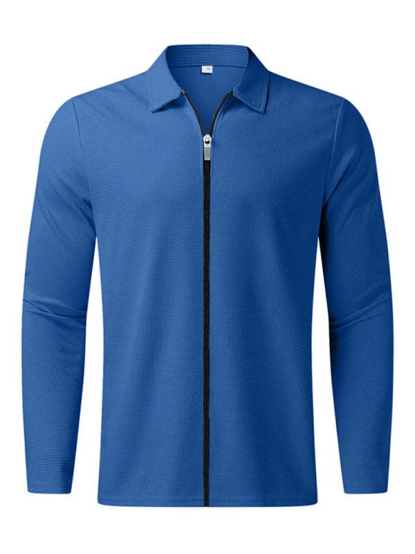 Stylish Men's Waffle Zip Lapel Jacket - Versatile Cardigan for All Seasons - MENLL