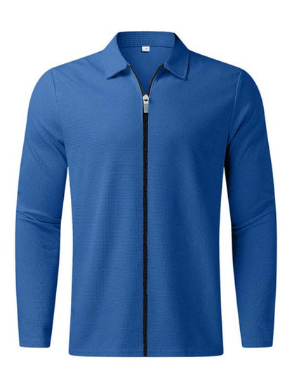 Stylish Men's Waffle Zip Lapel Jacket - Versatile Cardigan for All Seasons - MENLL