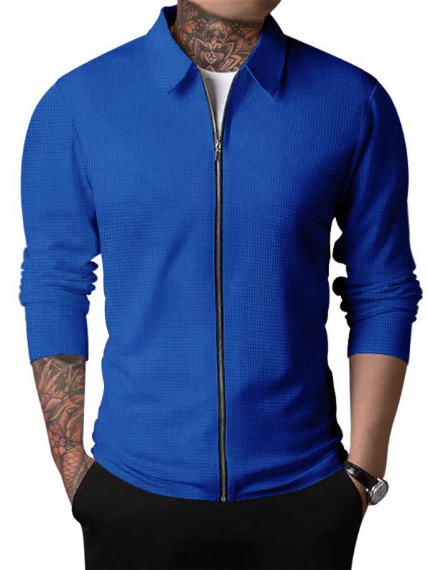 Stylish Men's Waffle Zip Lapel Jacket - Versatile Cardigan for All Seasons - MENLL
