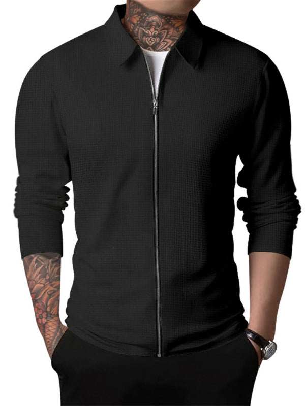 Stylish Men's Waffle Zip Lapel Jacket - Versatile Cardigan for All Seasons - MENLL