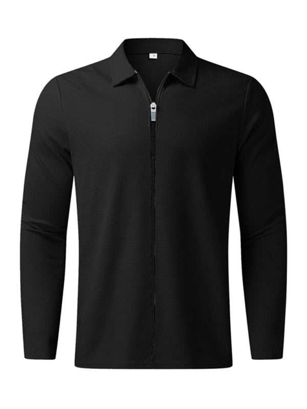 Stylish Men's Waffle Zip Lapel Jacket - Versatile Cardigan for All Seasons - MENLL