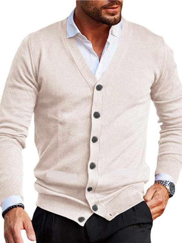 Stylish Men's V-Neck Slim Fit Long Sleeve Cardigan for Casual Spring Outings - MENLL