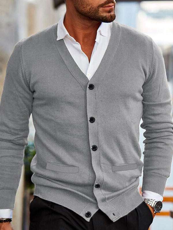 Stylish Men's V-Neck Slim Fit Long Sleeve Cardigan for Casual Spring Outings - MENLL