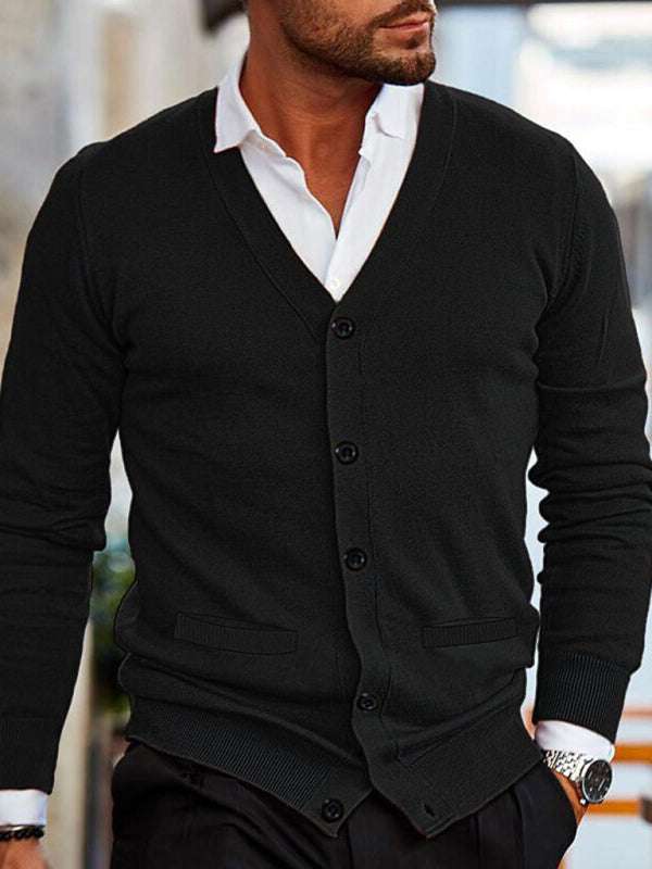 Stylish Men's V-Neck Slim Fit Long Sleeve Cardigan for Casual Spring Outings - MENLL