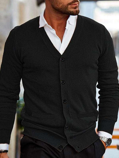 Stylish Men's V-Neck Slim Fit Long Sleeve Cardigan for Casual Spring Outings - MENLL