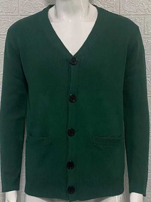 Stylish Men's V-Neck Slim Fit Long Sleeve Cardigan for Casual Spring Outings - MENLL