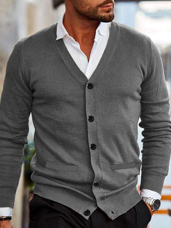 Stylish Men's V-Neck Slim Fit Long Sleeve Cardigan for Casual Spring Outings - MENLL