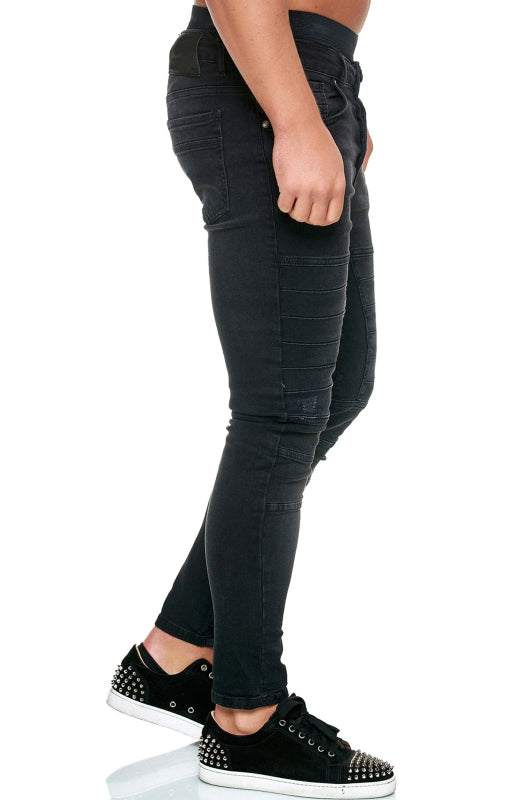 Stylish High-Waisted Slim Fit Men's Denim Jeans with Distressed Detailing - MENLL
