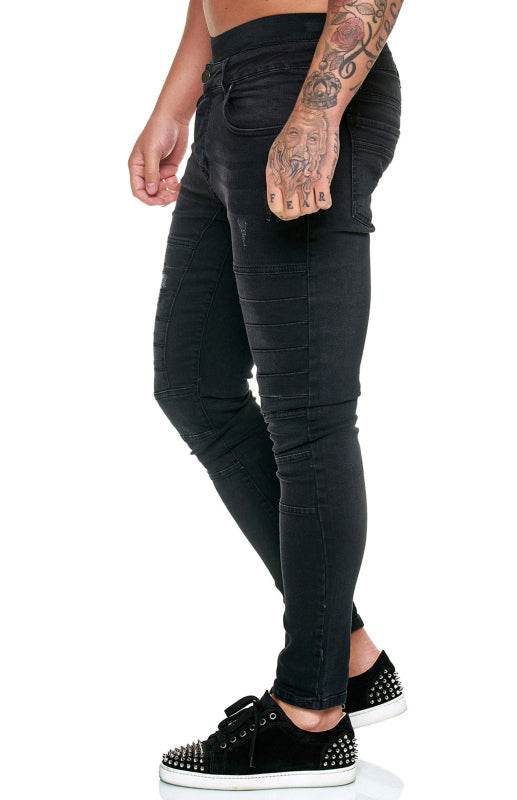 Stylish High-Waisted Slim Fit Men's Denim Jeans with Distressed Detailing - MENLL
