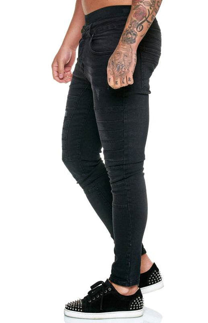 Stylish High-Waisted Slim Fit Men's Denim Jeans with Distressed Detailing - MENLL