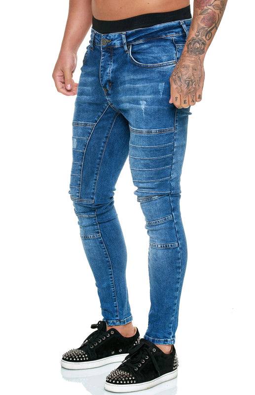 Stylish High-Waisted Slim Fit Men's Denim Jeans with Distressed Detailing - MENLL