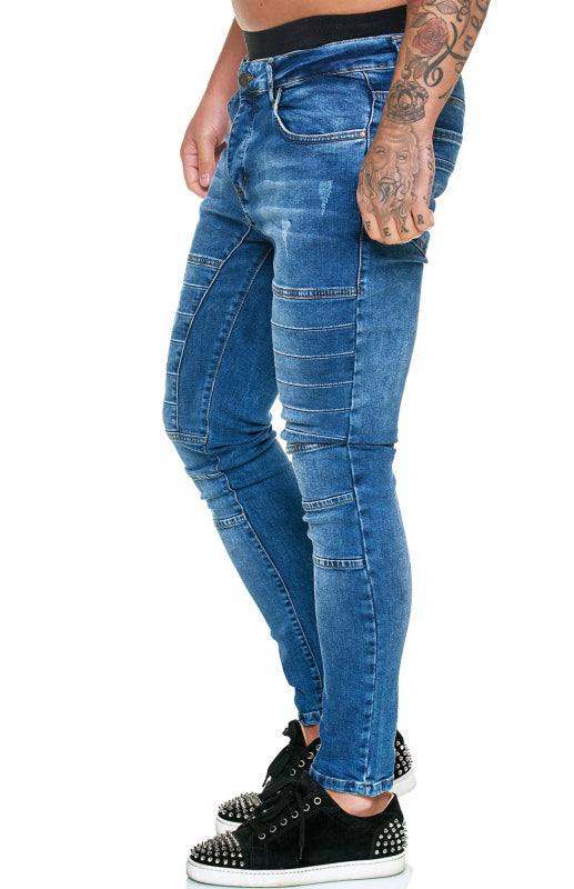 Stylish High-Waisted Slim Fit Men's Denim Jeans with Distressed Detailing - MENLL