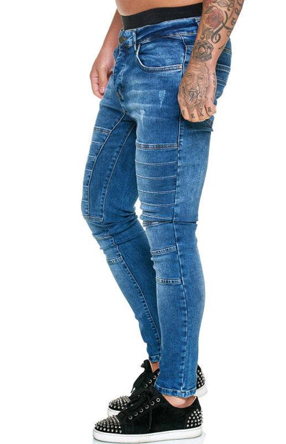 Stylish High-Waisted Slim Fit Men's Denim Jeans with Distressed Detailing - MENLL