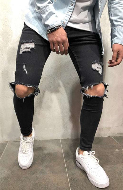 Ultimate Street Chic: Men's All-Season Slim-Fit Elastic Denim Jeans - MENLL