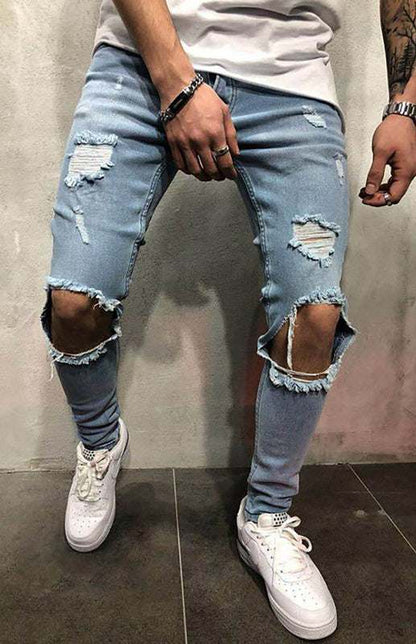 Ultimate Street Chic: Men's All-Season Slim-Fit Elastic Denim Jeans - MENLL