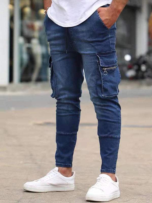 Men's trendy all-match cargo jeans with street style design and pockets.