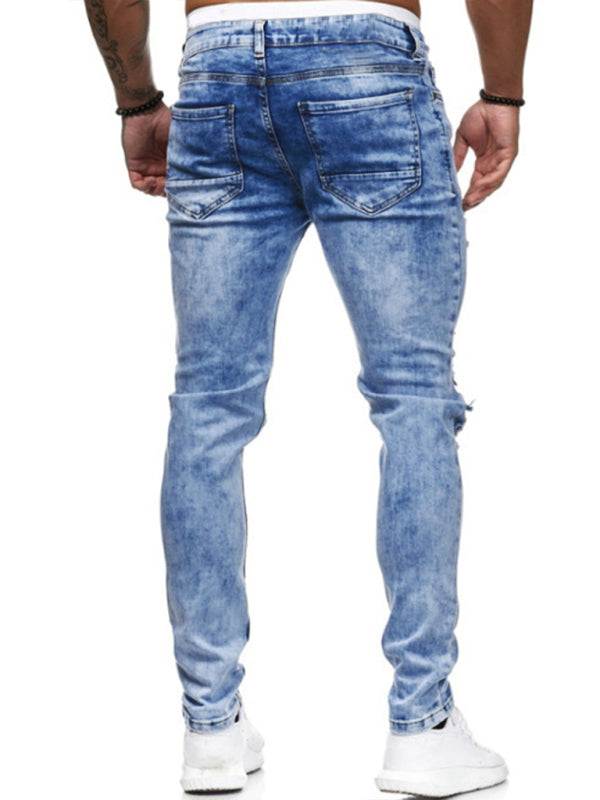 Urban Edge: All-Season Distressed Knit Denim Jeans for Men - MENLL