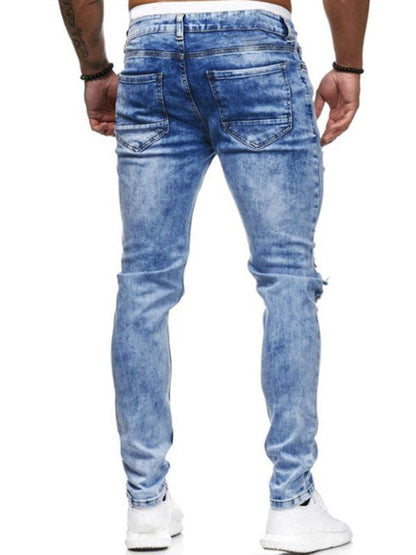 Urban Edge: All-Season Distressed Knit Denim Jeans for Men - MENLL