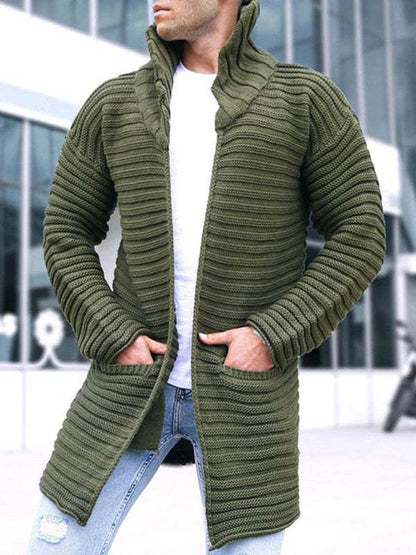 Classic Men's Knitted Turtleneck Cardigan - Stylish Long Sleeve Sweater for Casual Outings - MENLL
