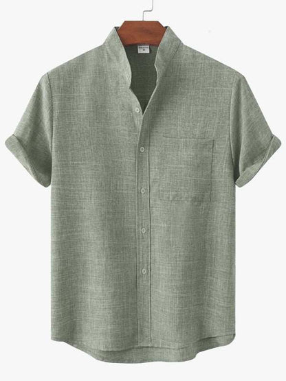 Effortlessly Stylish Men's Short-Sleeved Cotton-Linen Shirt for Spring & Summer