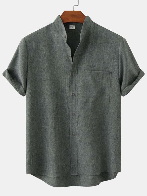 Effortlessly Stylish Men's Short-Sleeved Cotton-Linen Shirt for Spring & Summer