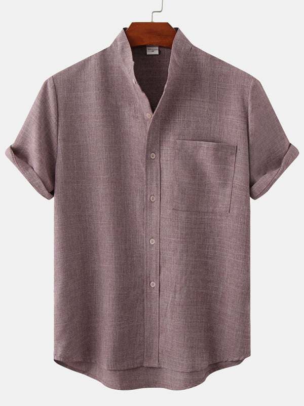 Effortlessly Stylish Men's Short-Sleeved Cotton-Linen Shirt for Spring & Summer