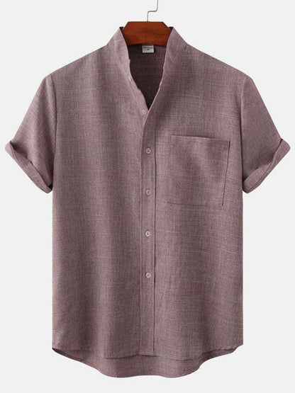 Effortlessly Stylish Men's Short-Sleeved Cotton-Linen Shirt for Spring & Summer
