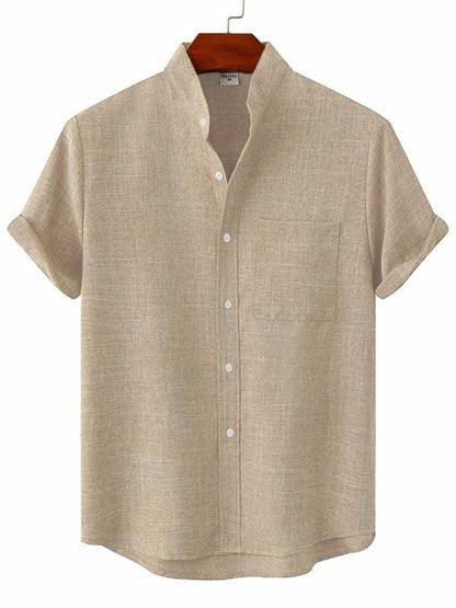 Effortlessly Stylish Men's Short-Sleeved Cotton-Linen Shirt for Spring & Summer