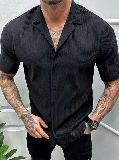 Men's Stylish Solid Short-Sleeve Woven Shirt - Lightweight & Breathable for Spring-Summer Comfort