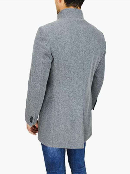 Sleek Stand Collar Men's Slim Fit Wool Blend Coat for Effortless Style