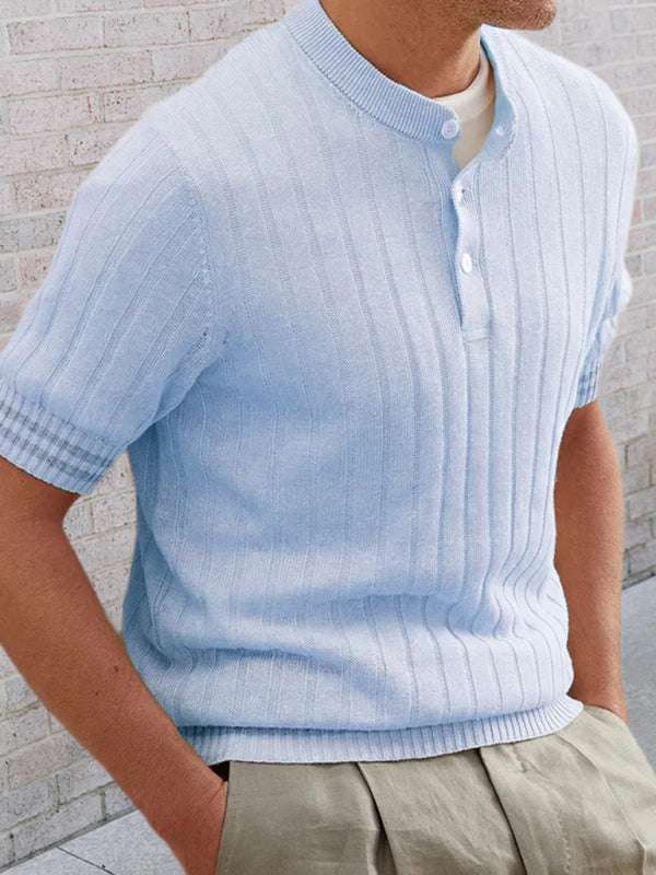 Slim Fit Short-Sleeve Knit Polo Sweater for Men - Perfect for Spring & Summer - MENLL