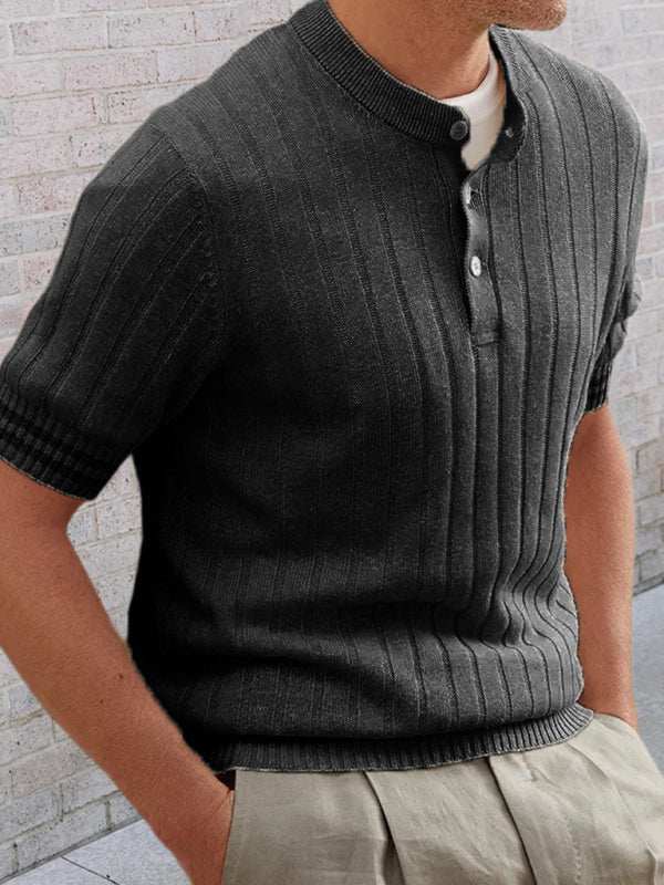 Slim Fit Short-Sleeve Knit Polo Sweater for Men - Perfect for Spring & Summer - MENLL