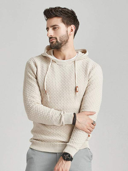 Hooded pullover sweater for men in neutral color offering casual and sporty style.