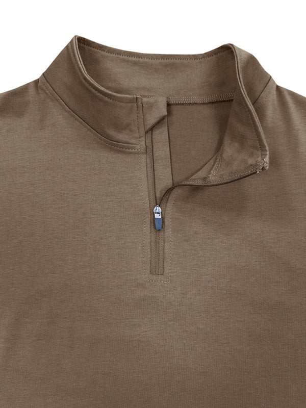 Men's Stylish Long Sleeve Zip Polo Shirt with Stand Collar - Versatile Elegance for Every Season - MENLL