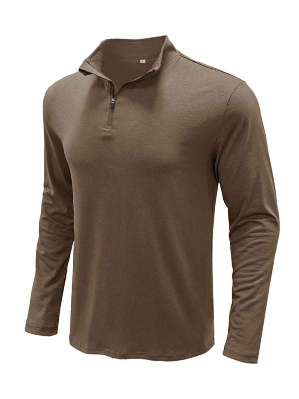 Men's Stylish Long Sleeve Zip Polo Shirt with Stand Collar - Versatile Elegance for Every Season - MENLL