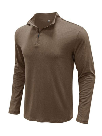 Men's Stylish Long Sleeve Zip Polo Shirt with Stand Collar - Versatile Elegance for Every Season - MENLL
