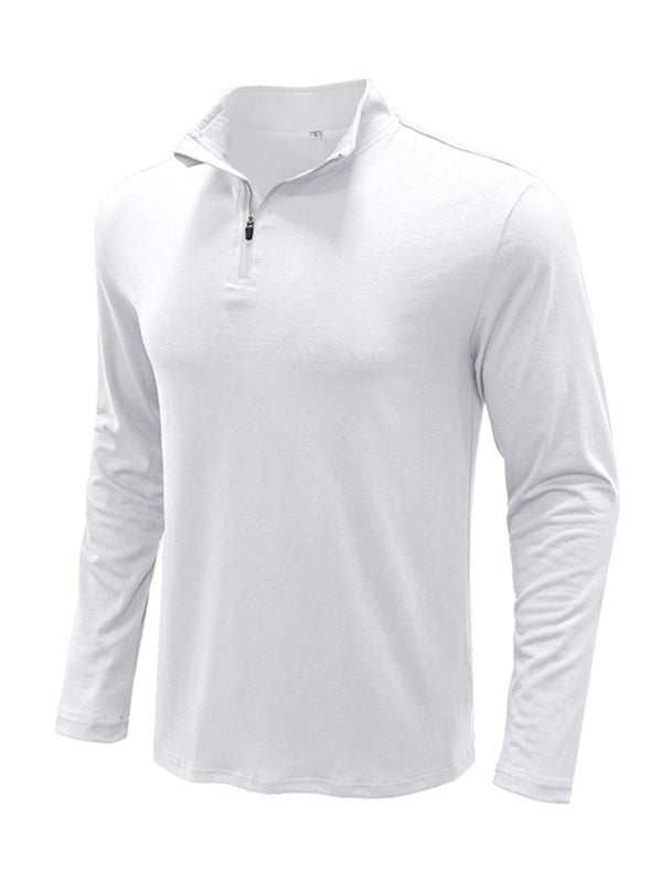 Men's Stylish Long Sleeve Zip Polo Shirt with Stand Collar - Versatile Elegance for Every Season - MENLL