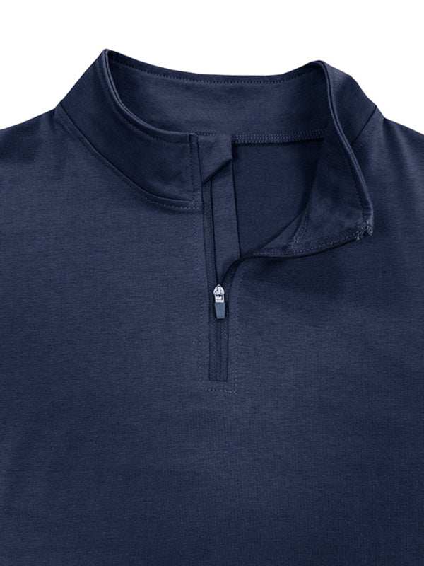 Men's Stylish Long Sleeve Zip Polo Shirt with Stand Collar - Versatile Elegance for Every Season - MENLL