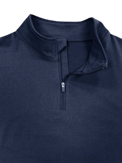 Men's Stylish Long Sleeve Zip Polo Shirt with Stand Collar - Versatile Elegance for Every Season - MENLL