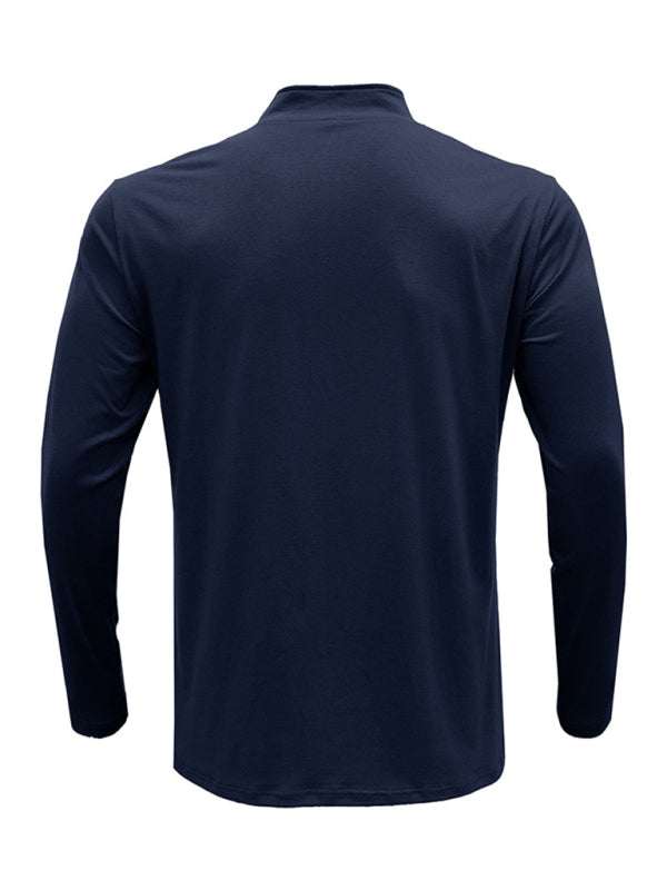 Men's Stylish Long Sleeve Zip Polo Shirt with Stand Collar - Versatile Elegance for Every Season - MENLL