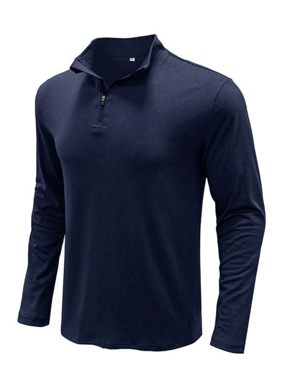 Men's Stylish Long Sleeve Zip Polo Shirt with Stand Collar - Versatile Elegance for Every Season - MENLL