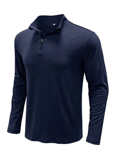 Men's Stylish Long Sleeve Zip Polo Shirt with Stand Collar - Versatile Elegance for Every Season - MENLL